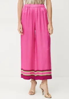 Luisa Spagnoli pantaloni de matase femei, culoarea roz, lat, high waist, 542106 imagine