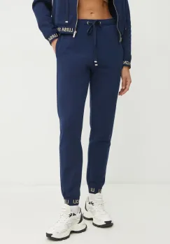 Luisa Spagnoli pantaloni de trening femei, culoarea albastru marin, neted, 541858 imagine