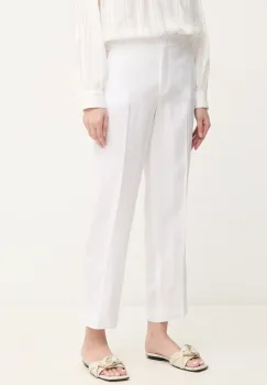 Luisa Spagnoli pantaloni din in femei, culoarea alb, drept, medium waist, 542090 imagine