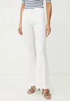 Luisa Spagnoli pantaloni din in femei, culoarea bej, evazati, high waist, 542052 imagine