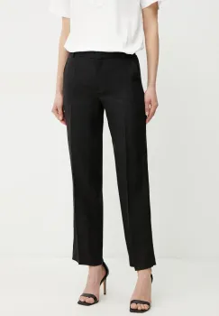 Luisa Spagnoli pantaloni din in femei, culoarea negru, drept, medium waist, 542090 imagine