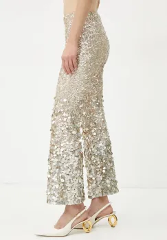 Luisa Spagnoli pantaloni femei, culoarea bej, evazati, high waist, 541579 imagine