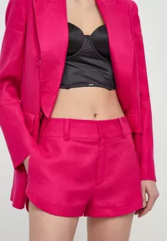 Luisa Spagnoli pantaloni scurti din in AUSILIO culoarea roz, neted, medium waist, 541135 imagine