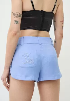 Luisa Spagnoli pantaloni scurti din in AUSILIO neted, medium waist, 541135 imagine