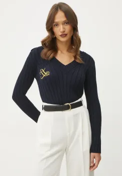 Luisa Spagnoli pulover de bumbac femei, culoarea bleumarin, 58581 imagine