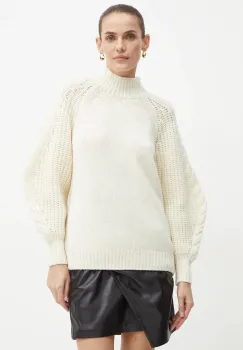 Luisa Spagnoli pulover de lana COMITATO femei, culoarea bej, calduros, cu turtleneck, 58409 imagine