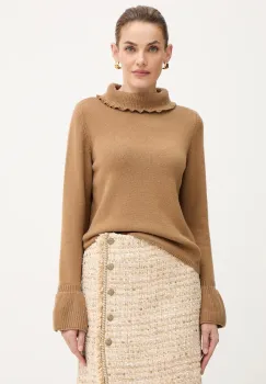 Luisa Spagnoli pulover de lana culoarea maro, cu guler, 100236 imagine