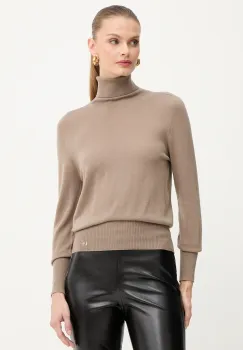 Luisa Spagnoli pulover de lana culoarea maro, light, cu guler, 100106 imagine