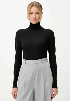 Luisa Spagnoli pulover de lana culoarea negru, light, cu guler, 100106 imagine