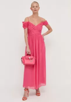 Luisa Spagnoli rochie de matase culoarea roz, maxi, evazati imagine