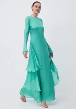 Luisa Spagnoli rochie de matase RUNWAY COLLECTION culoarea verde, maxi, evazati, 541121 imagine