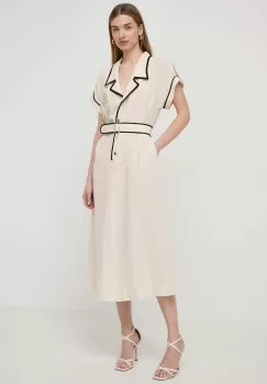 Luisa Spagnoli rochie din amestec de in PARENTE culoarea bej, midi, drept, 540699 imagine