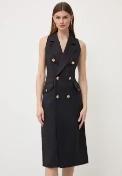 Luisa Spagnoli rochie din amestec de in PINACOLO culoarea negru, mini, evazati, 540842 imagine