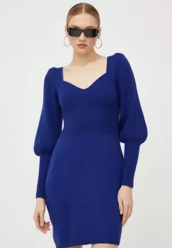 Luisa Spagnoli rochie din lana culoarea albastru marin, mini, mulata imagine