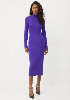 Luisa Spagnoli rochie din lana MENTOLATO culoarea violet, midi, drept, 58390 imagine