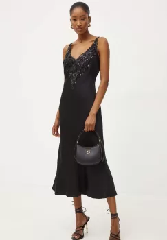 Luisa Spagnoli rochie GESSO culoarea negru, midi, evazati, 541223 imagine