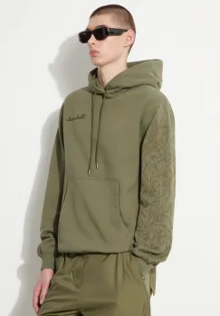 Maharishi hanorac de bumbac Dragon Bamboo Hooded Sweat barbati, culoarea verde, cu gluga, cu imprimeu, 5075.OLIVE imagine