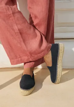 Manebi espadrile din piele intoarsa Hamptons Double Sole Espadrilles femei, culoarea negru, cu platforma, K 1.5 D0 imagine