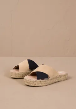 Manebi papuci din piele Double Sole X Bands Sandals femei, culoarea bej, cu platforma, R 8.0 DX imagine