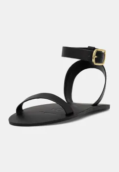 Manebi sandale de dama din piele negre cu o bareta si catarama imagine