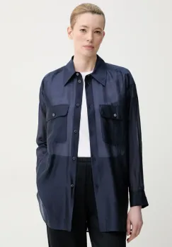 Marc O'Polo camasa femei, culoarea albastru marin, cu guler clasic, relaxed, 502089042069 imagine