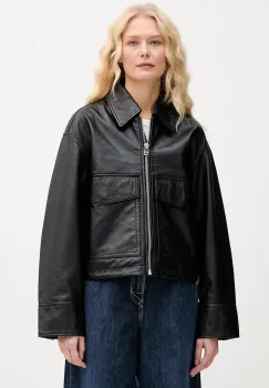 Marc O'Polo geaca de piele culoarea negru, de tranzitie, oversize, 5000007965 imagine