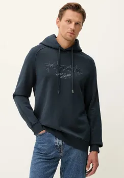 Marc O'Polo hanorac de bumbac culoarea albastru marin, cu gluga, cu imprimeu, 528401054078 imagine