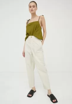 Marc O'Polo pantaloni femei, culoarea bej, drept, high waist imagine