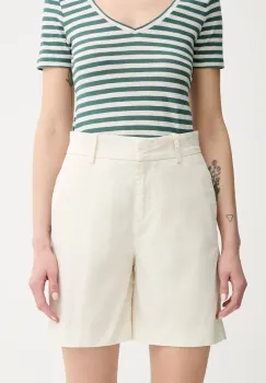 Marc O'Polo pantaloni scurti culoarea bej, uni, high waist, 503040015019 imagine