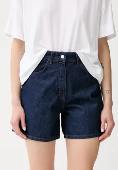 Marc O'Polo pantaloni scurti culoarea bleumarin, uni, high waist, 5000006745 imagine