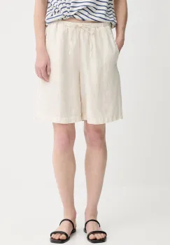 Marc O'Polo pantaloni scurti din in culoarea bej, neted, high waist, 504011215049 imagine