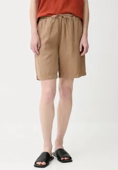 Marc O'Polo pantaloni scurti din in culoarea maro, neted, high waist, 504011215049 imagine