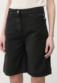 Marc O'Polo pantaloni scurti jeans femei, culoarea negru, neted, high waist, 5000006258 imagine