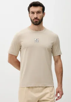 Marc O'Polo tricou din bumbac culoarea bej, cu imprimeu, 524201251298 imagine