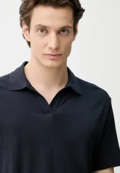 Marc O'Polo tricou polo din in barbati, culoarea albastru marin, neted, M23209153026 imagine