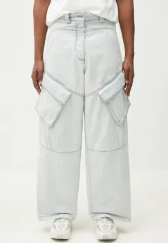 Marcelo Burlon blugi din bumbac Bleach Denim Wide Cargo Light Blue No Co barbati CMYB003S25DEN0014000 imagine