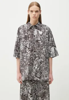 Marcelo Burlon camasa din bumbac Aop Mech Bowling Shirt Dark Grey Medium barbati, culoarea gri, cu guler clasic, relaxed, CMGG002S25FAB0010706 imagine