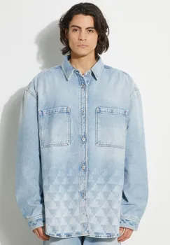 Marcelo Burlon geaca jeans Laser Cross Dnm Overshirt barbati, de tranzitie, oversize, CMYE01GF24DEN0014034 imagine