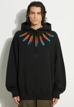 Marcelo Burlon hanorac de bumbac Collar Feathers Comfy Hoodie barbati, culoarea negru, cu gluga, cu imprimeu, CMBB106F24FLE0031084 imagine