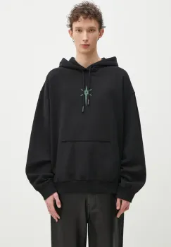 Marcelo Burlon hanorac de bumbac County Goth Boxy Hoodie Black Deep Green barbati, culoarea negru, cu gluga, cu imprimeu, CMBB10CS25FLE0021052 imagine