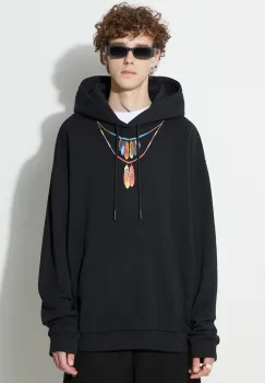 Marcelo Burlon hanorac de bumbac Feather Necklace barbati, culoarea negru, cu gluga, cu imprimeu imagine