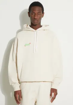Marcelo Burlon hanorac de bumbac Solsticio Comfort Hoodie barbati, culoarea bej, cu gluga, cu imprimeu, CMBB106S24FLE0060C50 imagine