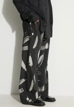 Marcelo Burlon pantaloni de lana Aop Wind Feathers culoarea negru, drept imagine