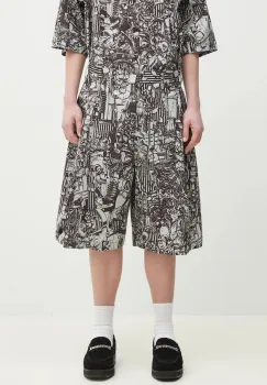 Marcelo Burlon pantaloni scurti din bumbac Aop Mech Pajama Shorts Dark Grey Medium barbati, culoarea gri, CMCB00AS25FAB0010706 imagine