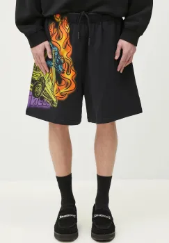 Marcelo Burlon pantaloni scurti din bumbac County Flame Comfy Sweatshort Black Red barbati, culoarea negru, CMCI012S25FLE0031025 imagine