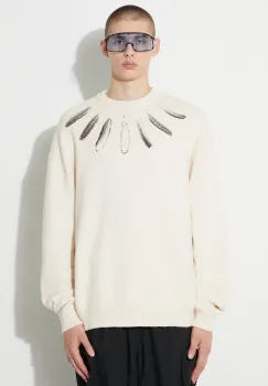 Marcelo Burlon pulover de bumbac Aop Wind Feather culoarea bej, calduros imagine