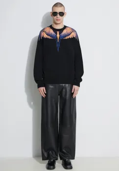 Marcelo Burlon pulover de bumbac Icon Wings Knit Boxy Crew culoarea negru, light, CMHE024S24KNI0011026 imagine