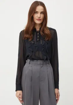 Marella bluza de matase culoarea negru, neted, 2423116141200 imagine