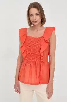 Marella bluza din bumbac femei, culoarea portocaliu, neted imagine