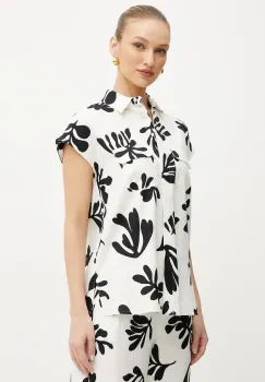 Marella camasa de in ADDOTTO femei, culoarea alb, cu guler clasic, regular, 2513111142200 imagine